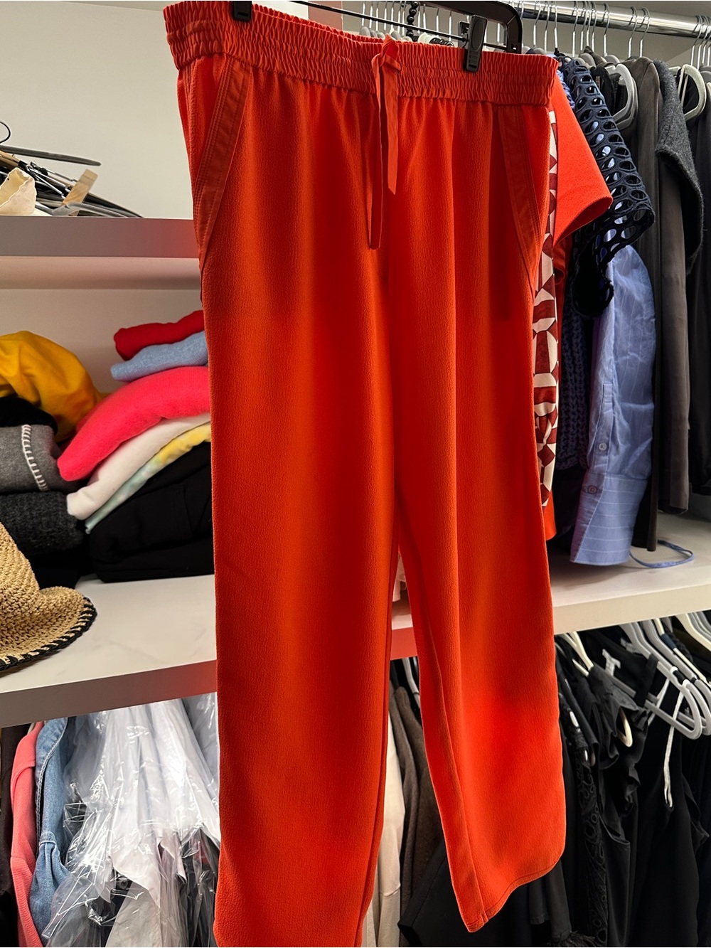 mercer & madison Orange Elastic-Waist Wide-Leg Track Pants
